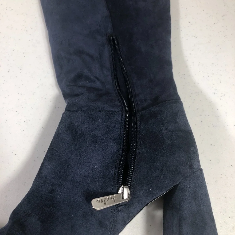 Whimsigoth 90s Knee High‎ Boots Size 8.5M Blue Faux Suede Dark Romantic Holiday - Picture 4 of 11